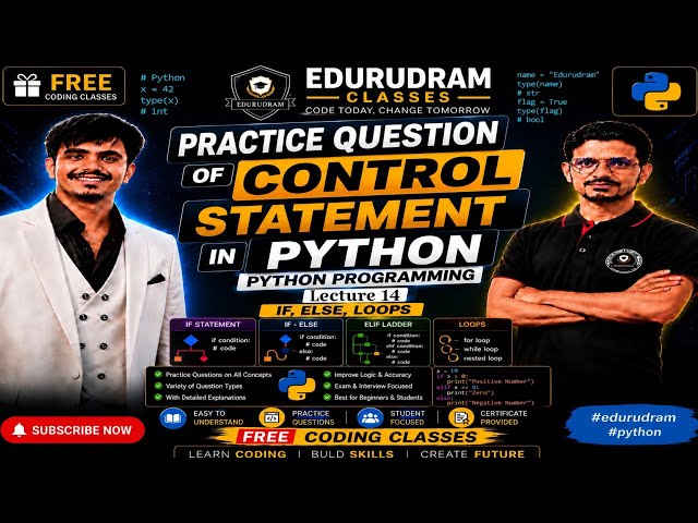 Practice Question of Control Statement | Python Programming Lecture 14 | Free Coding Classes