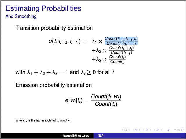 An algorithm for tagging (Viterbi)
