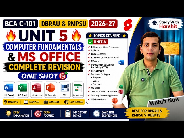 🔥 BCA C 101 Full Syllabus | Units 1–5 Computer Fundamentals & MS Office | DBRAU & RMPSU | One Shot