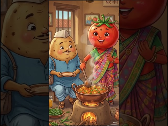 Aalu Aur Tamatar Ka Ghar Ka Khana 🍅🥔#video #vegetablecharacters #short #viralshorts #aivideo #viral