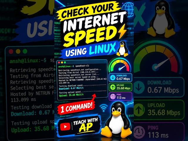 1 Linux Command to Check Your Internet Speed ⚡🐧 #coding #linuxcommandlinetutorial #linux