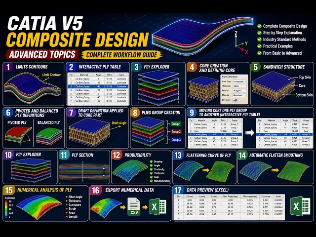 Part-3 CATIA V5 Composite Design | Core, Sandwich Structure, Ply Table & Numerical Analysis