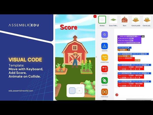 Templates Move Using Keyboard, Add Score, and Animate on Collide