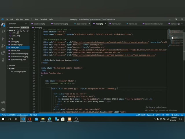 Basic Banking 🏦 System using Html,CSS, JS and PHP
