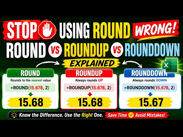Stop Using ROUND Wrong! ROUND vs ROUNDUP vs ROUNDDOWN Explained #xcelin #excel #exceltips #msoffice 