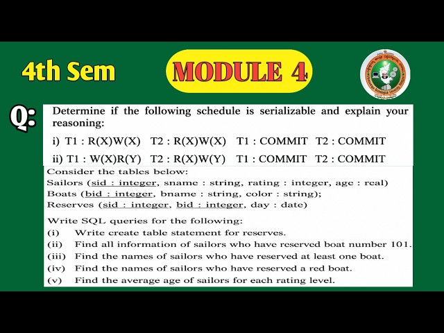 DBMS Module 4 Important Numericals & SQL Queries | Serializability + SQL Problems | BCS403 | VTU