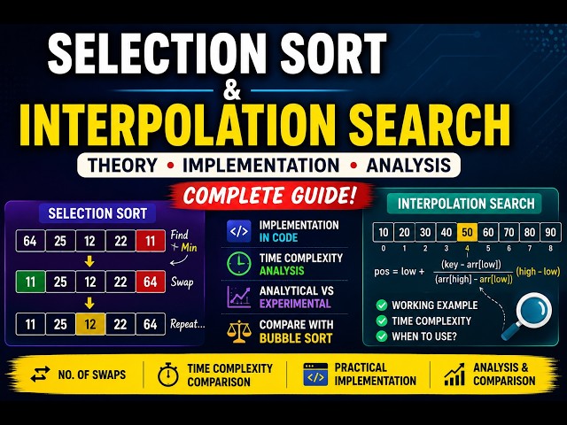 Selection Sort & Interpolation Search Explained with Implementation | Sorting & Searching Algorithms