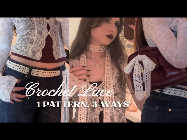 crochet lace scarf, bow & belt tutorial ⋆˚౨ৎ ⋆.˚