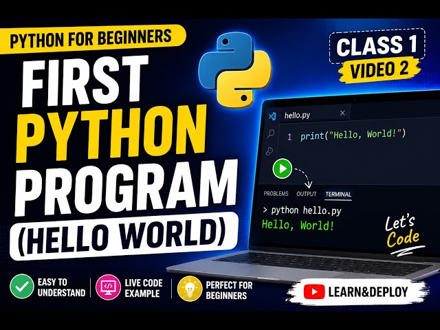 Python Tutorial for Beginners | Class 1 | First Python Program (Hello World) | Learn Python in Hindi