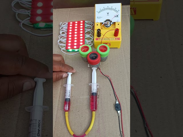 Hydraulic Power Experiment ⚡ Syringe Pump Drives Generators → DC Voltage & LED Light Test