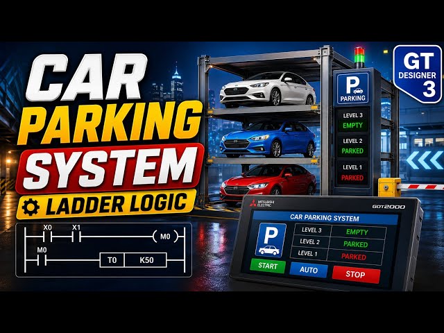 Car Parking AUTOMATION: PLC Logic + HMI Design #plcprogrammingcourse  #mitsubishi | GT DESIGNER 3