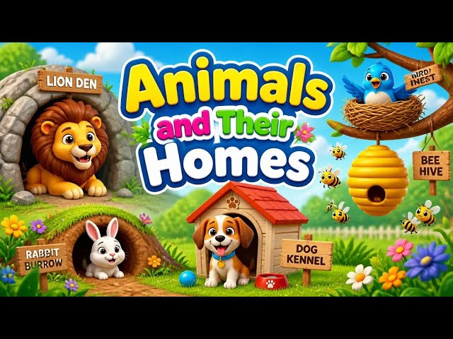 Animals and Their Homes for Kids 🐶🦁 Fun Learning Video for Toddlers | Bright Bees
