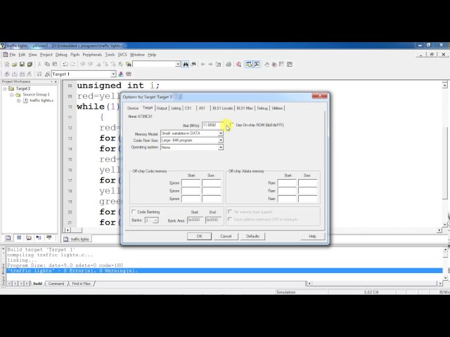 Embedded c program for Traffic lights using 8051 microcntroller with Keil IDE and proteus simulation