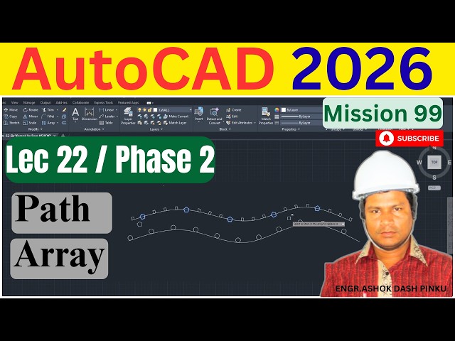 Path Array in AutoCAD: Align Objects Along Any Curve/Road | Lec 22