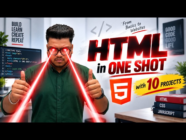 Complete HTML in One Video with 10 Projects in Hindi | Learn HTML from Scratch |