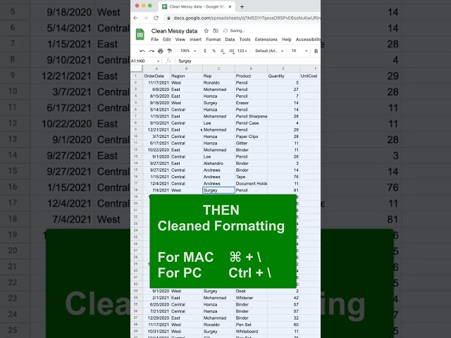 Cleaning Messy data in Google Sheets.