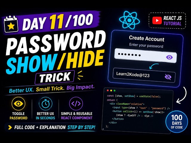 React Password Show/Hide Trick 👁️🔒 | Beginner React Project | React Tutorial