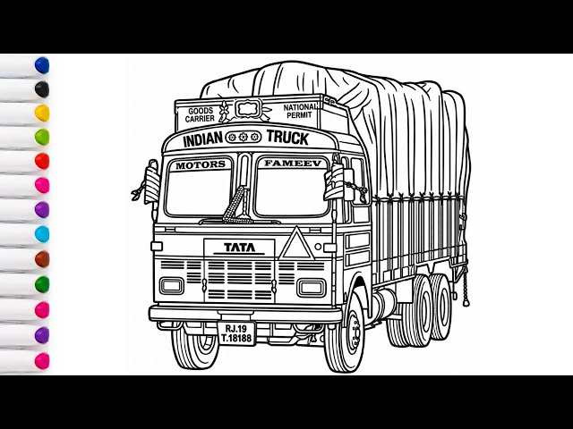 Learn How to Draw Indian TATA Truck Step by Step for Kids | Drawing , Coloring Tutorial | #162