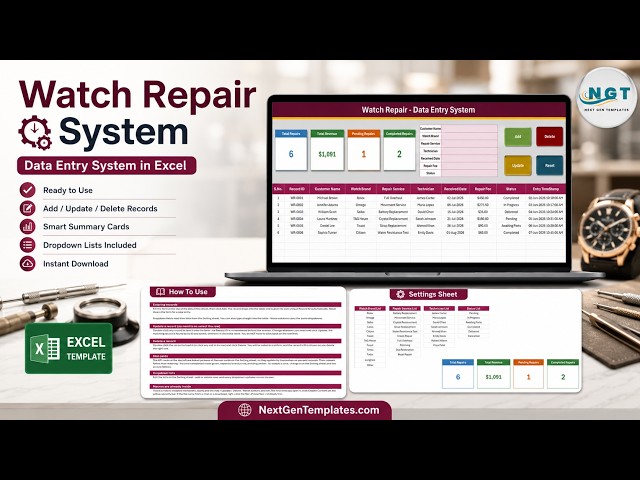 Watch Repair Data Entry System in Excel