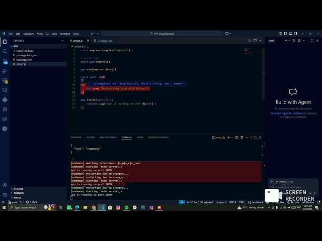 CREATING AND INITIALISING  A SIMPLE APP WITH NODE JS