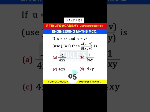 ENGINEERING MATHS MCQ 131 #shorts #engineeringmathematics #tiklesacademy
