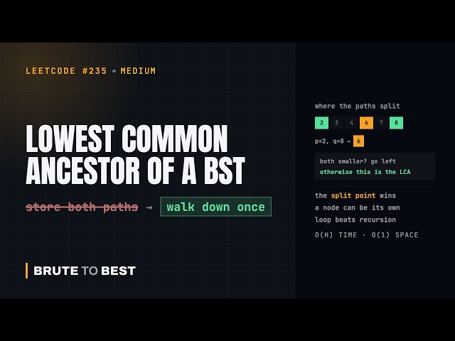 LeetCode #235: Lowest Common Ancestor of a BST — One Walk Down the Tree