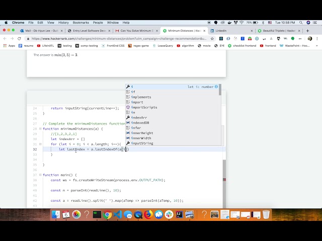 Hackerrank Minimum distance (javascript : play this @1.25x or @1.5x speed )