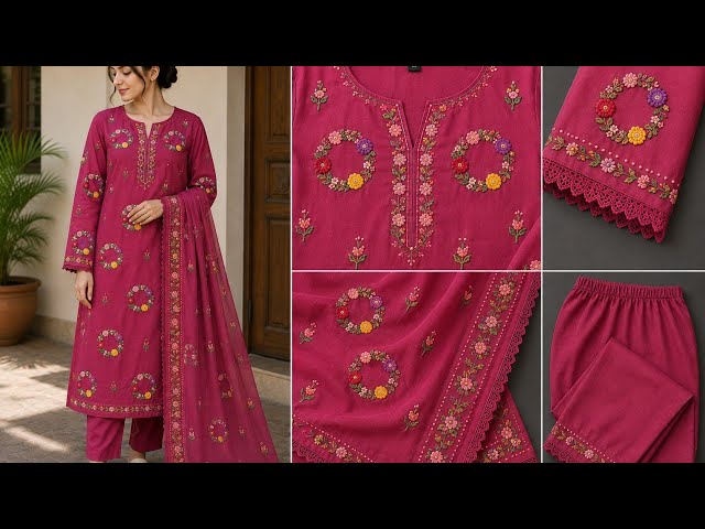 Gorgeous wreath embroidery design/suit embroidery #embroidery #viral #beginners #artisanskills