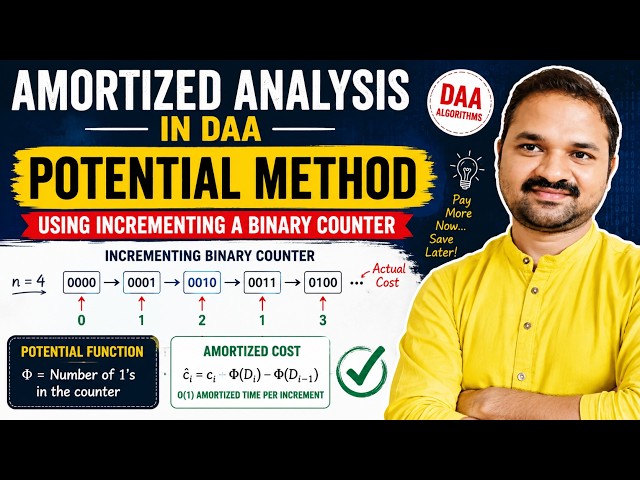 Amortized Analysis in DAA || Potential Method using Incrementing a Binary Counter || Algorithms