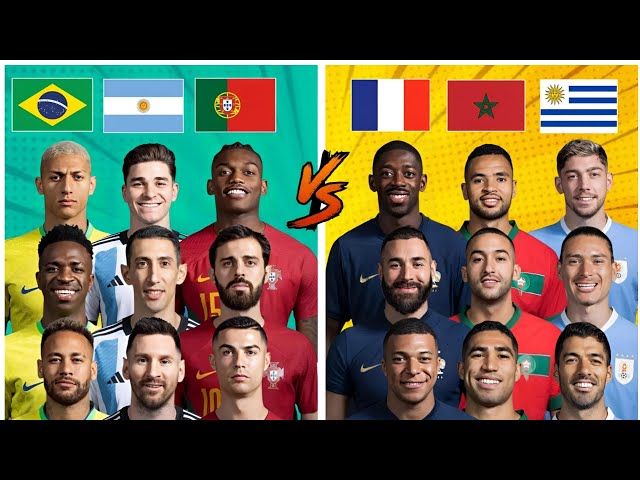 Brazil Argentina Portugol 🆚 France Morocco Uruguay ( Mbappe,Suarez,Acharaf,Benzema ) Comparison 💪 🔥