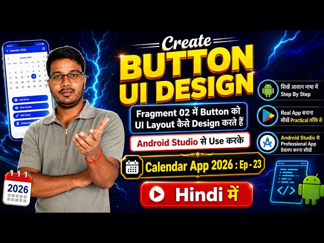 𝐄𝐏 - 𝟐𝟑 | 𝐂𝐚𝐥𝐞𝐧𝐝𝐚𝐫 𝐀𝐩𝐩 𝟐𝟎𝟐𝟔 𝐓𝐮𝐭𝐨𝐫𝐢𝐚𝐥 | How to create button UI Layout Design in Android Studio.