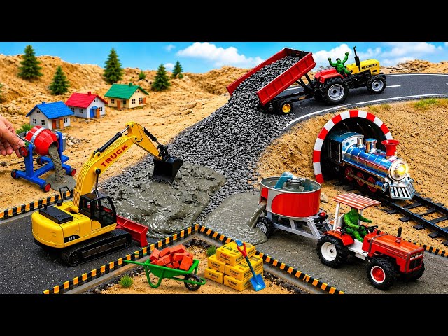 DIY Mini Tractor Builds Brick & Concrete Road and Railway Track | Fun Construction Science works 