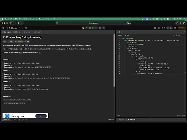 No Sound Leetcode 1187: Make Array Strictly Increasing