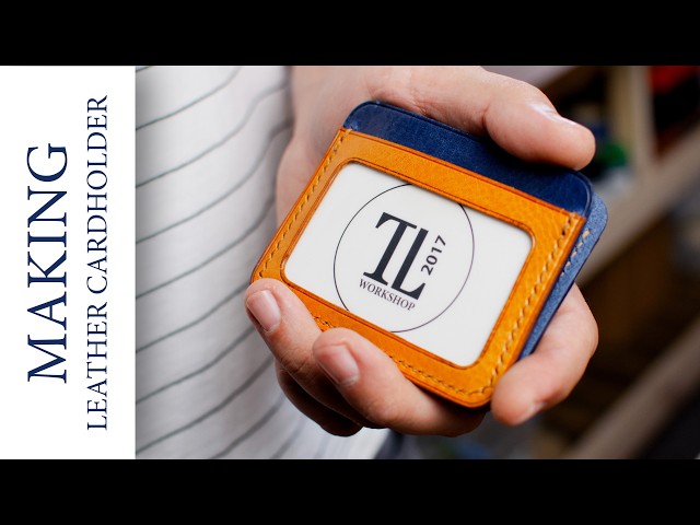 Making EDC leather cardholder with transparent pocket. Leathercraft tutorial for beginners.