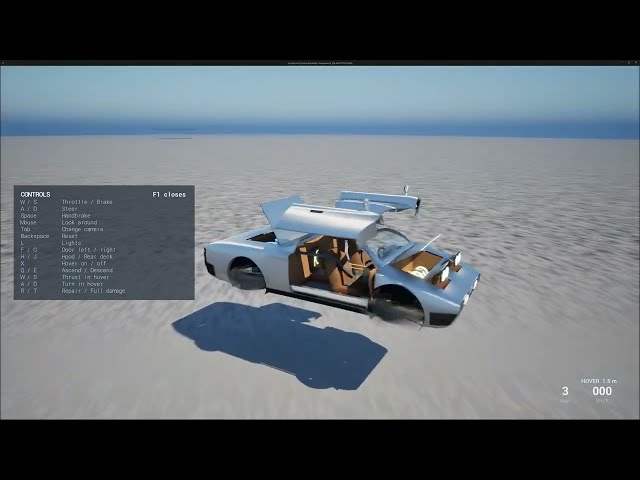 Unreal Engine 5.8 – Testing Gullwing Hover Car "HALCYON" built via Claude Code and MCP Servers – 4K