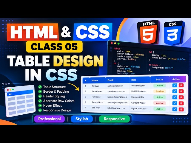 CSS Table Design for Beginners | HTML Table Styling | Class 05