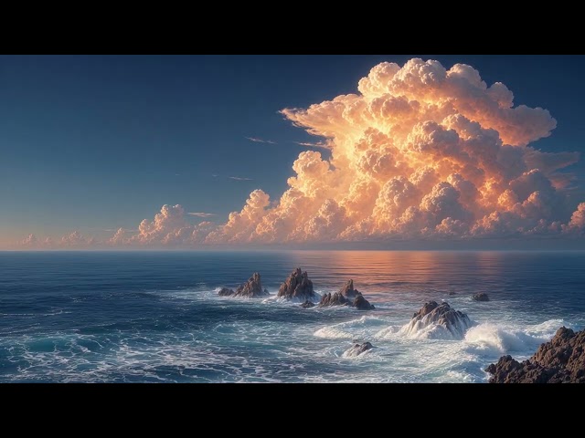 Golden Cloud Ocean Rocks Seamless Loop 4K No Copyright