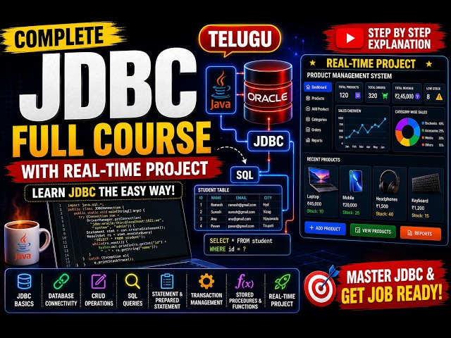 JDBC Full Course in Telugu | Complete JDBC Tutorial for Beginners to Advanced | CRUD Project