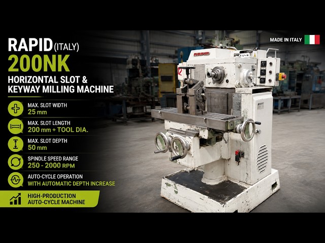 Rapid (Italy) 200NK Horizontal Slot & Keyway Milling Machine | Auto-Cycle | 25 mm × 200 mm Capacity