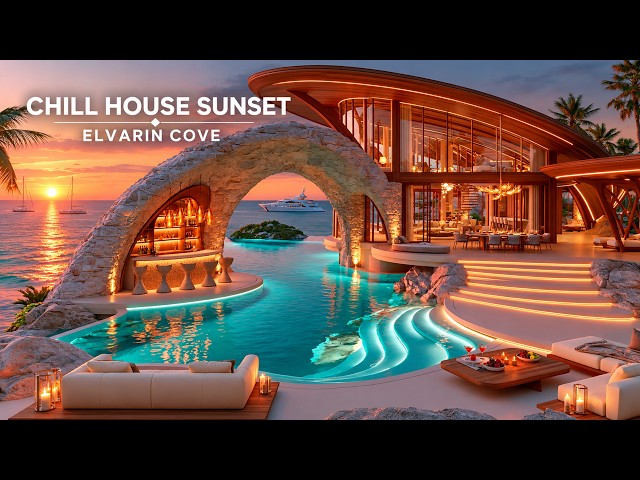 Chill House Sunset — Elvarin Cove with Glowing Infinity Pools