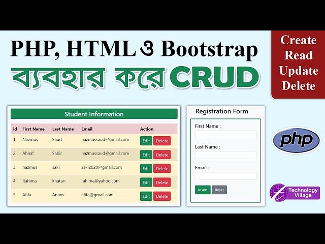 CRUD Operation Using PHP MySQL HTML Bootstrap in Bangla | Create Read Update Delete PHP MySQL