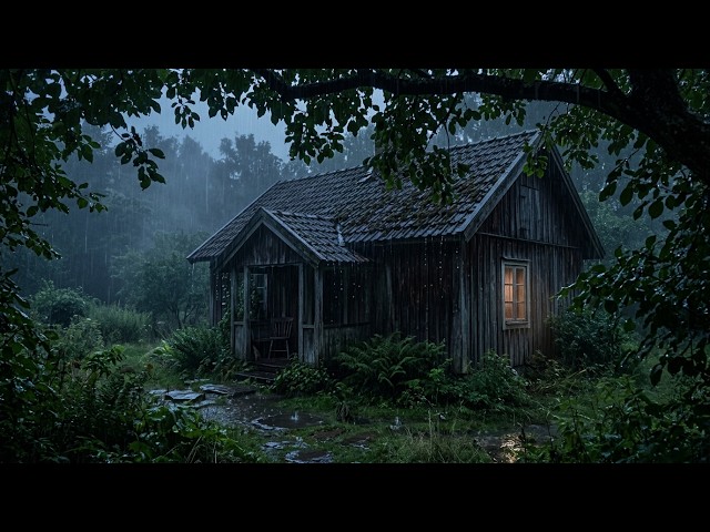 Cozy Cabin Rain Sounds for Sleeping & Studying | Heavy Rain on Roof & Gentle Thunder ASMR