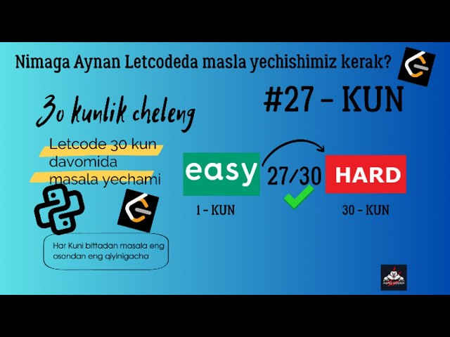 Nimaga Aynan Letcode masala yechishimiz kerak 30 kunlik chelleng #27 kun |Python| Frog Jump #uzbek