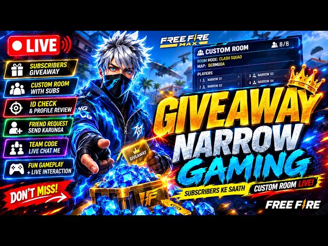 FREE FIRE LIVE GIVEAWAY | ID CHECK + FRIEND REQUEST + TEAM CODE | SUBSCRIBERS CUSTOM ROOM 😱