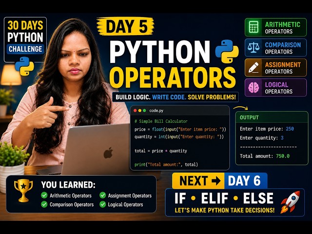 Python Day 5 | Operators Explained | 30 Days Python Challenge #python  #pythonprogramming
