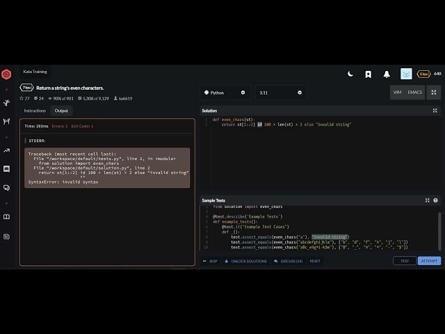 codewars python Return a string's even characters