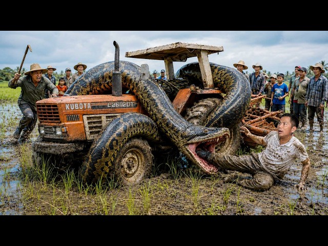 Brave Hunter Rescues Giant PYTHON 🐍 Trapped Under Farm Tractor 🚜 | Survival Skills