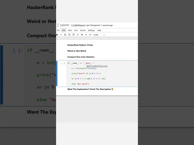 Weird or Not Weird – One-Liner Version #Python #HackerRank #ConditionalLogic