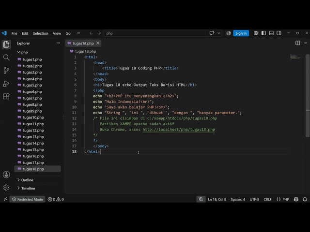 Tutorial Coding PHP: echo Output Teks Berisi HTML