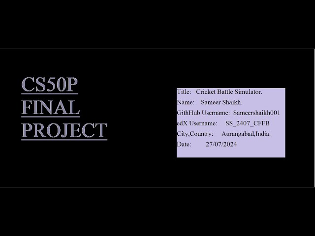 CS50’s Introduction to Programming with Python | Final Project | Cricket Battle Simulator | CS50